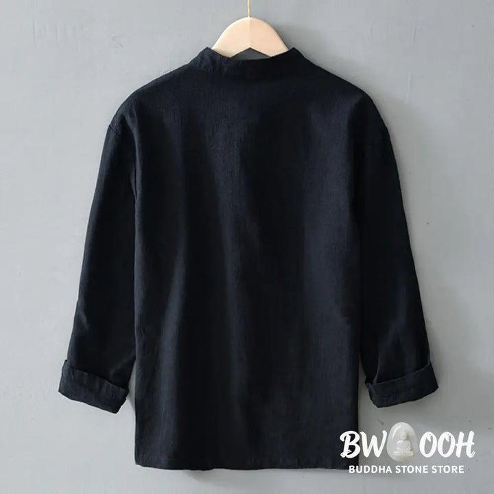 Buddha Stones Frog-Button Chinese Tang Suit Cotton Linen Men Jacket Shirt With Pockets - Men&