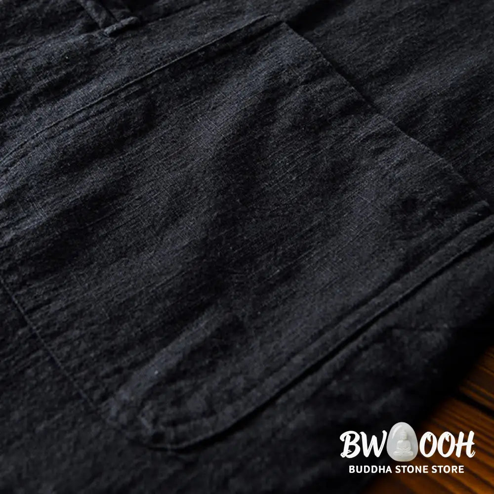 Buddha Stones Frog-Button Chinese Tang Suit Cotton Linen Men Jacket Shirt With Pockets - Men&