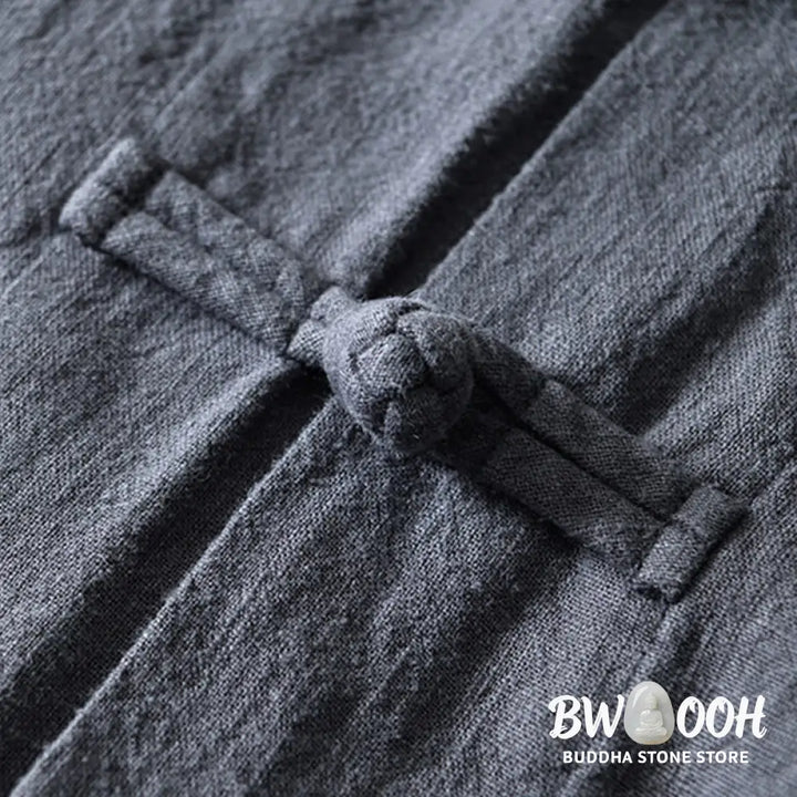 Buddha Stones Frog-Button Chinese Tang Suit Cotton Linen Men Jacket Shirt With Pockets - Men&