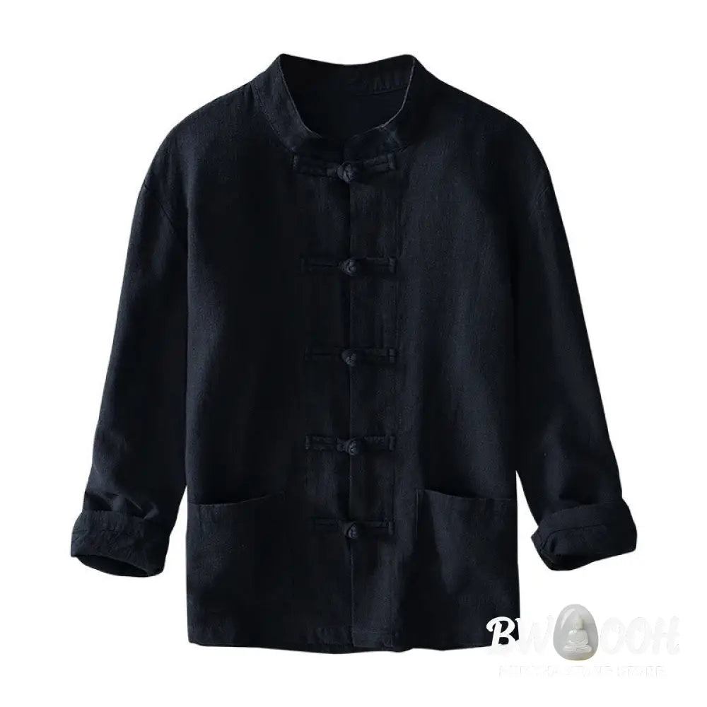 Buddha Stones Frog-Button Chinese Tang Suit Cotton Linen Men Jacket Shirt With Pockets - Men&