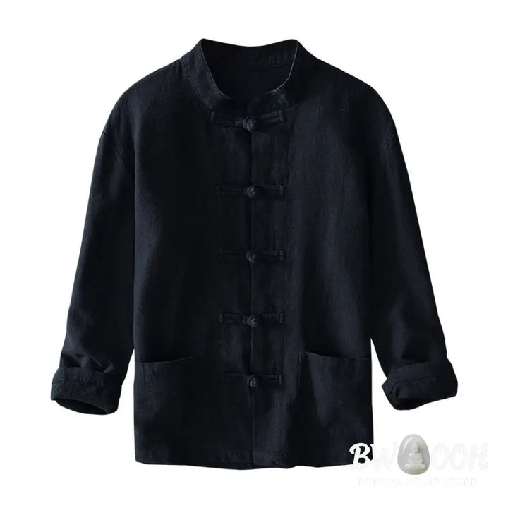 Buddha Stones Frog-Button Chinese Tang Suit Cotton Linen Men Jacket Shirt With Pockets - Men&