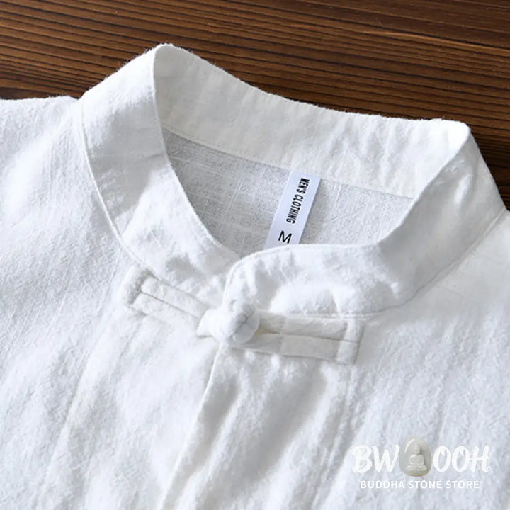 Buddha Stones Frog-Button Chinese Tang Suit Cotton Linen Men Jacket Shirt With Pockets - Men&