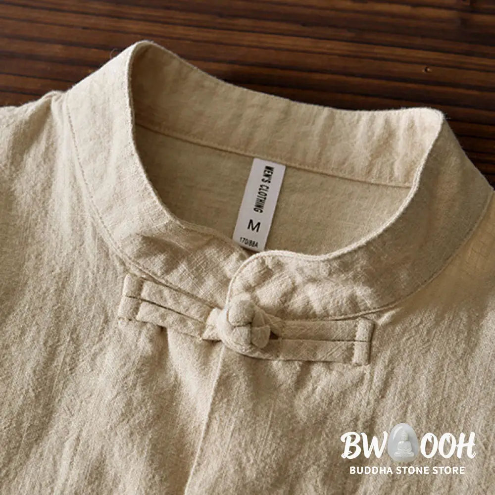 Buddha Stones Frog-Button Chinese Tang Suit Cotton Linen Men Jacket Shirt With Pockets - Men&