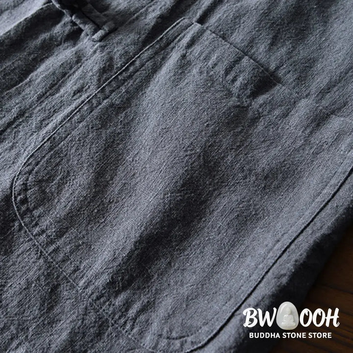 Buddha Stones Frog-Button Chinese Tang Suit Cotton Linen Men Jacket Shirt With Pockets - Men&