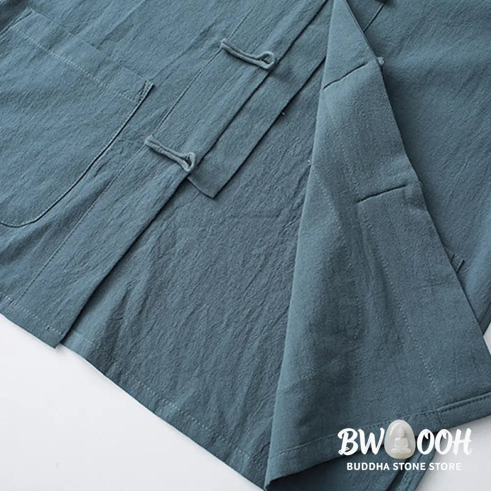 Buddha Stones Frog-Button Chinese Tang Suit Half Sleeve Shirt Cotton Men Clothing With Pockets - Men’s Shirts