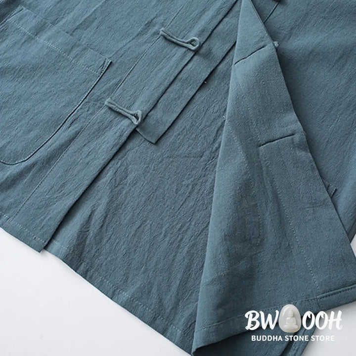 Buddha Stones Frog-Button Chinese Tang Suit Half Sleeve Shirt Cotton Men Clothing With Pockets - Men’s Shirts