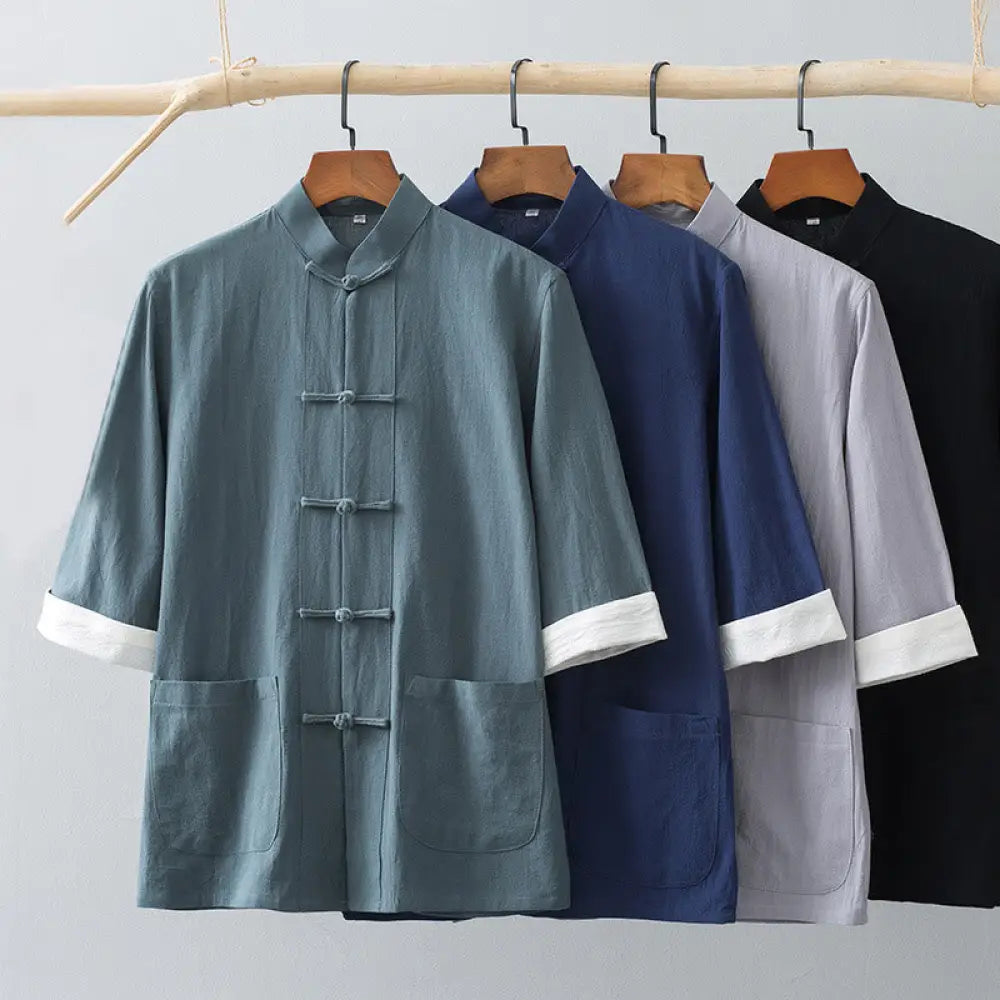 BWOOOH Frog-Button Chinese Tang Suit Half Sleeve Shirt Co