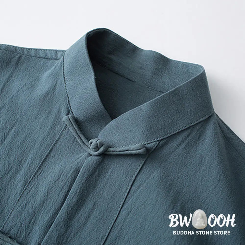 Buddha Stones Frog-Button Chinese Tang Suit Half Sleeve Shirt Cotton Men Clothing With Pockets - Men’s Shirts