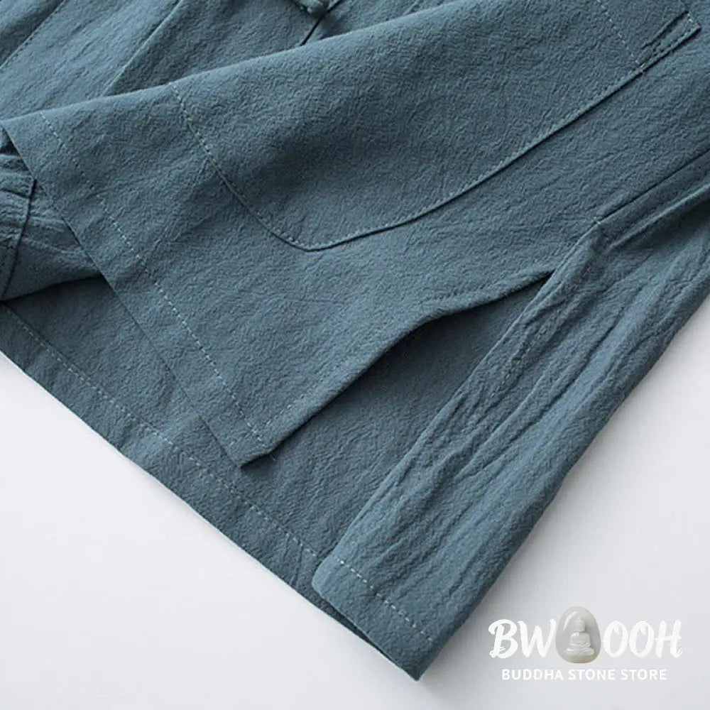 Buddha Stones Frog-Button Chinese Tang Suit Half Sleeve Shirt Cotton Men Clothing With Pockets - Men’s Shirts