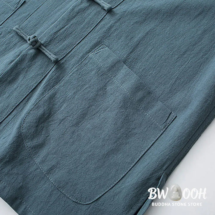 Buddha Stones Frog-Button Chinese Tang Suit Half Sleeve Shirt Cotton Men Clothing With Pockets - Men’s Shirts