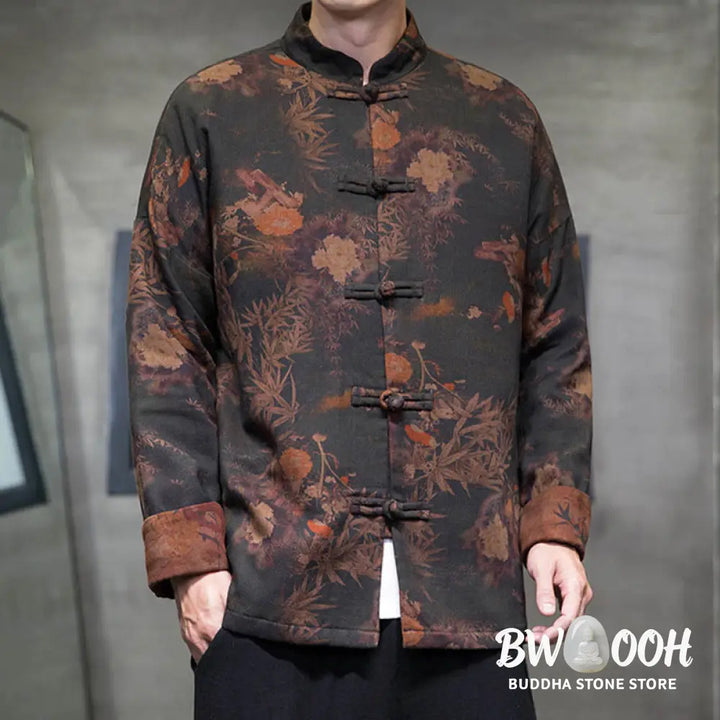 Buddha Stones Frog-Button Chinese Tang Suit Long Shirt Cotton Men Jacket Clothing - Men’s Jacket Shirt