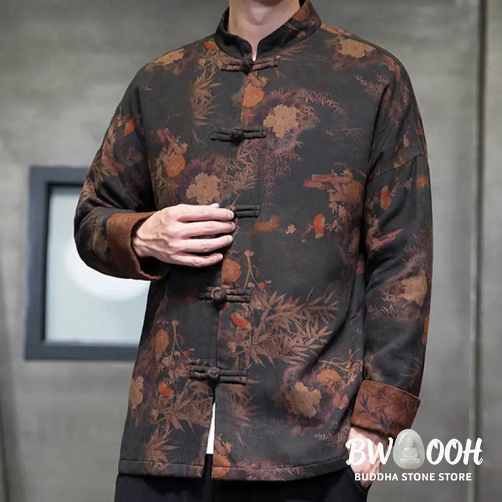 Buddha Stones Frog-Button Chinese Tang Suit Long Shirt Cotton Men Jacket Clothing - Men’s Jacket Shirt