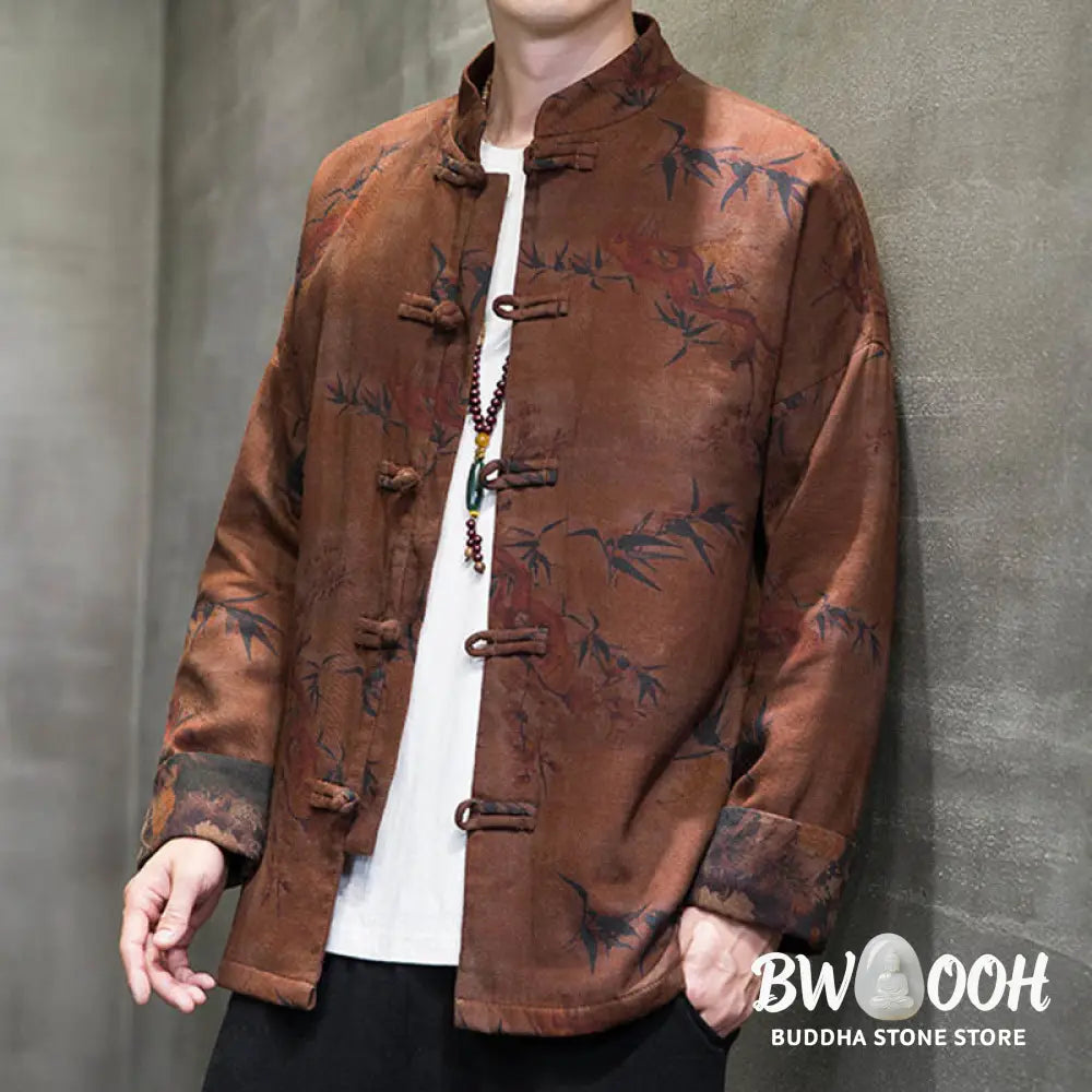 Buddha Stones Frog-Button Chinese Tang Suit Long Shirt Cotton Men Jacket Clothing - Men’s Jacket Shirt