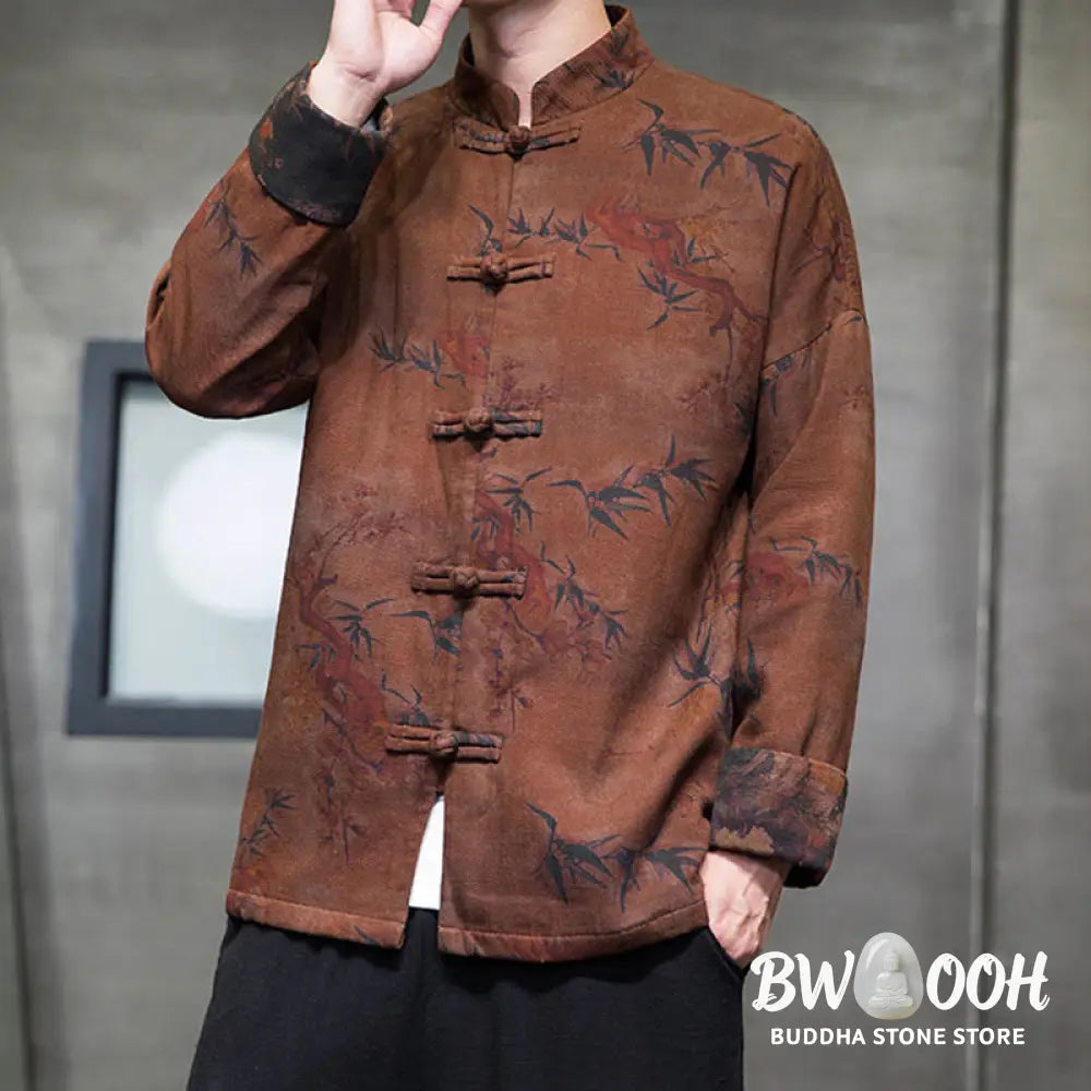 Buddha Stones Frog-Button Chinese Tang Suit Long Shirt Cotton Men Jacket Clothing - Men’s Jacket Shirt