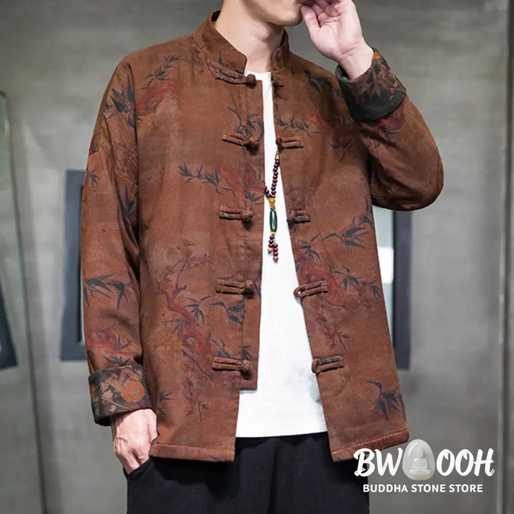 Buddha Stones Frog-Button Chinese Tang Suit Long Shirt Cotton Men Jacket Clothing - Men’s Jacket Shirt