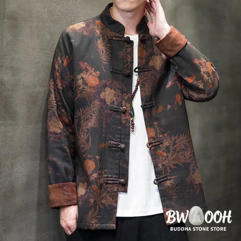Buddha Stones Frog-Button Chinese Tang Suit Long Shirt Cotton Men Jacket Clothing - Men’s Jacket Shirt