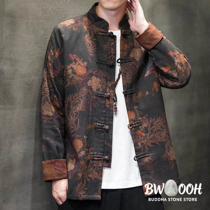 Buddha Stones Frog-Button Chinese Tang Suit Long Shirt Cotton Men Jacket Clothing - Men’s Jacket Shirt