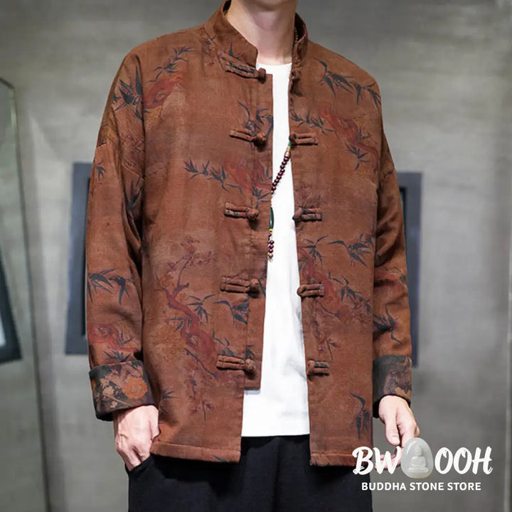 Buddha Stones Frog-Button Chinese Tang Suit Long Shirt Cotton Men Jacket Clothing - Men’s Jacket Shirt