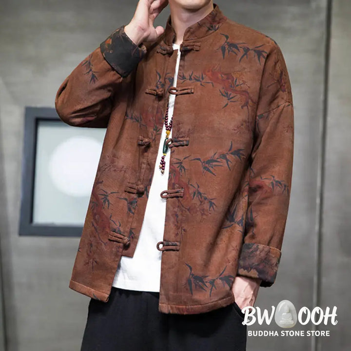 Buddha Stones Frog-Button Chinese Tang Suit Long Shirt Cotton Men Jacket Clothing - Men’s Jacket Shirt