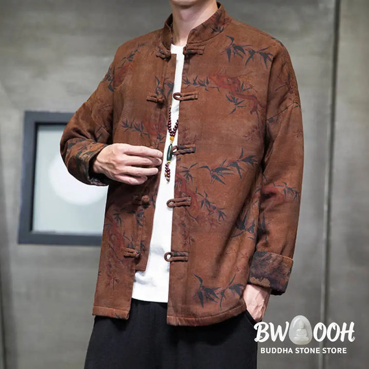 Buddha Stones Frog-Button Chinese Tang Suit Long Shirt Cotton Men Jacket Clothing - Men’s Jacket Shirt
