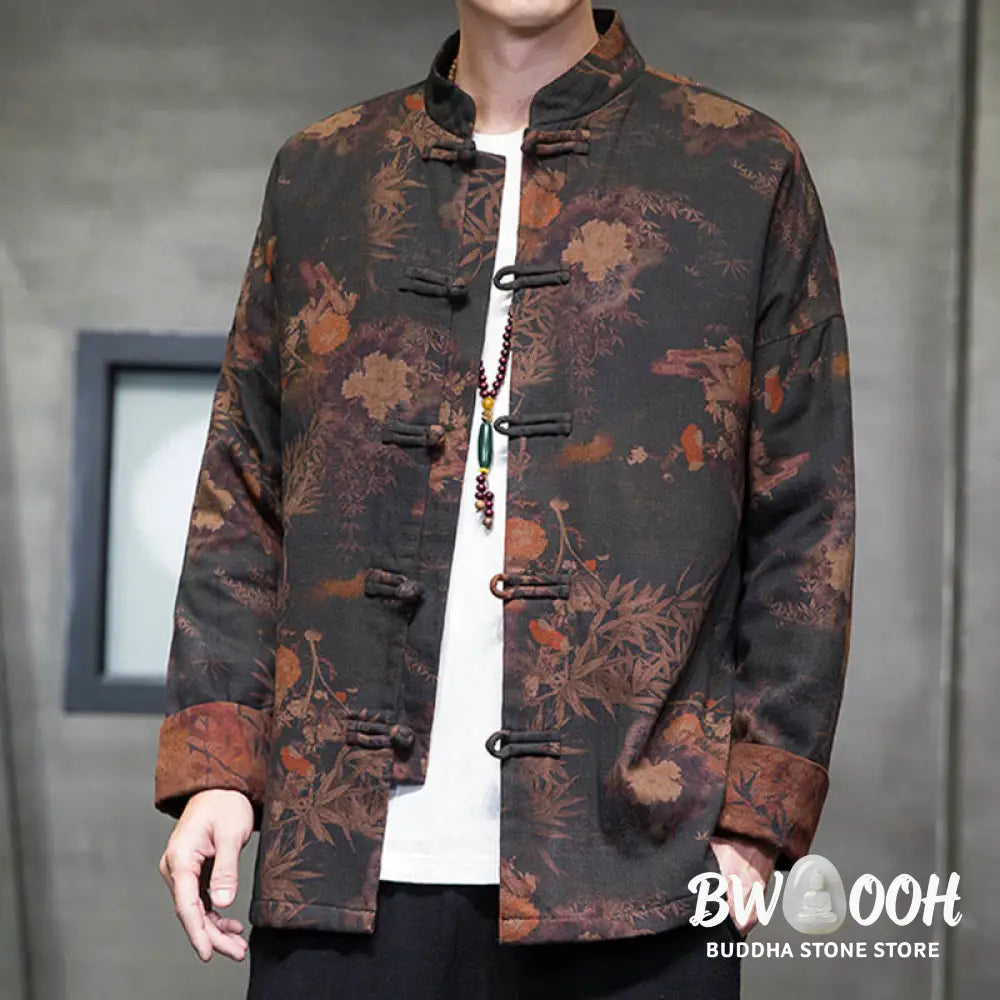 Buddha Stones Frog-Button Chinese Tang Suit Long Shirt Cotton Men Jacket Clothing - Men’s Jacket Shirt