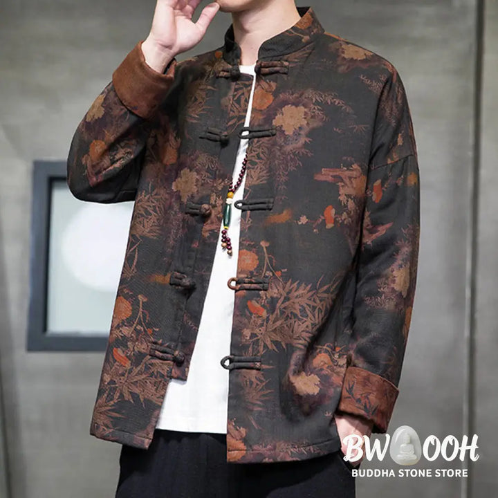 Buddha Stones Frog-Button Chinese Tang Suit Long Shirt Cotton Men Jacket Clothing - Men’s Jacket Shirt
