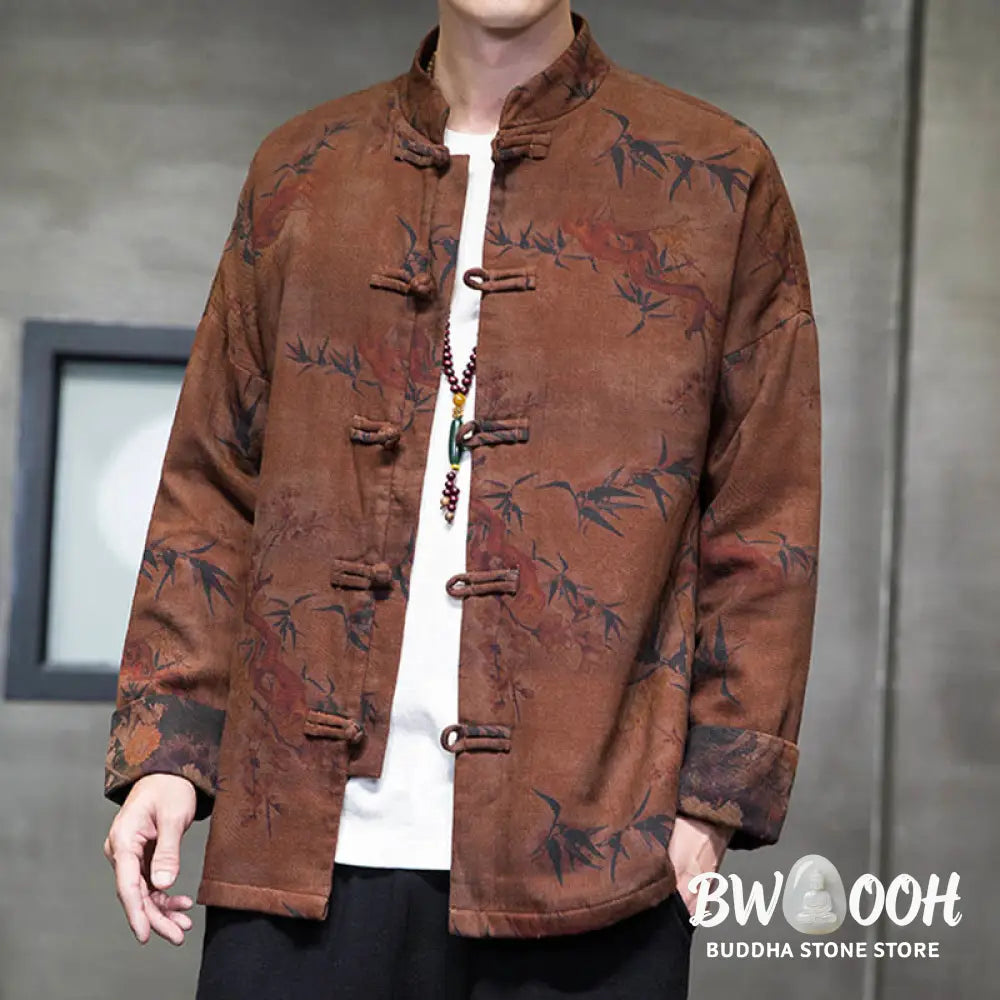 Buddha Stones Frog-Button Chinese Tang Suit Long Shirt Cotton Men Jacket Clothing - Men’s Jacket Shirt