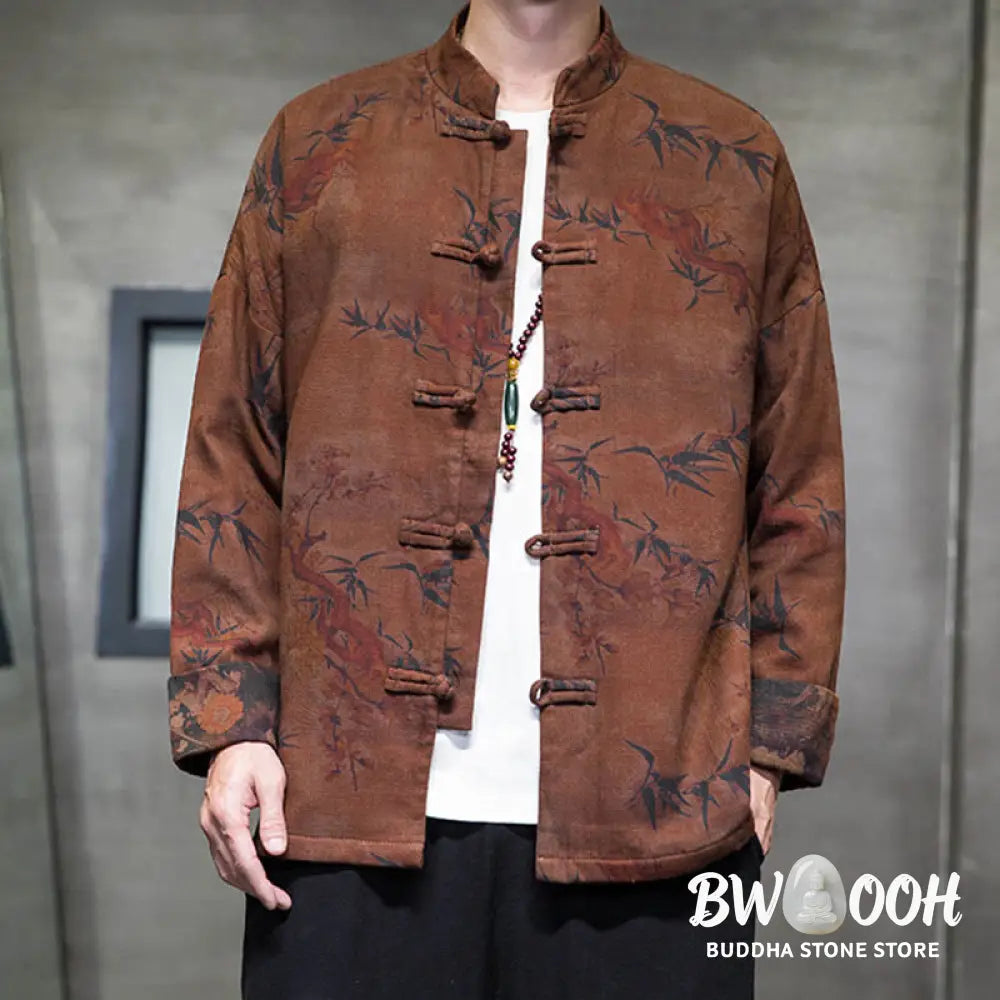 Buddha Stones Frog-Button Chinese Tang Suit Long Shirt Cotton Men Jacket Clothing - Men’s Jacket Shirt