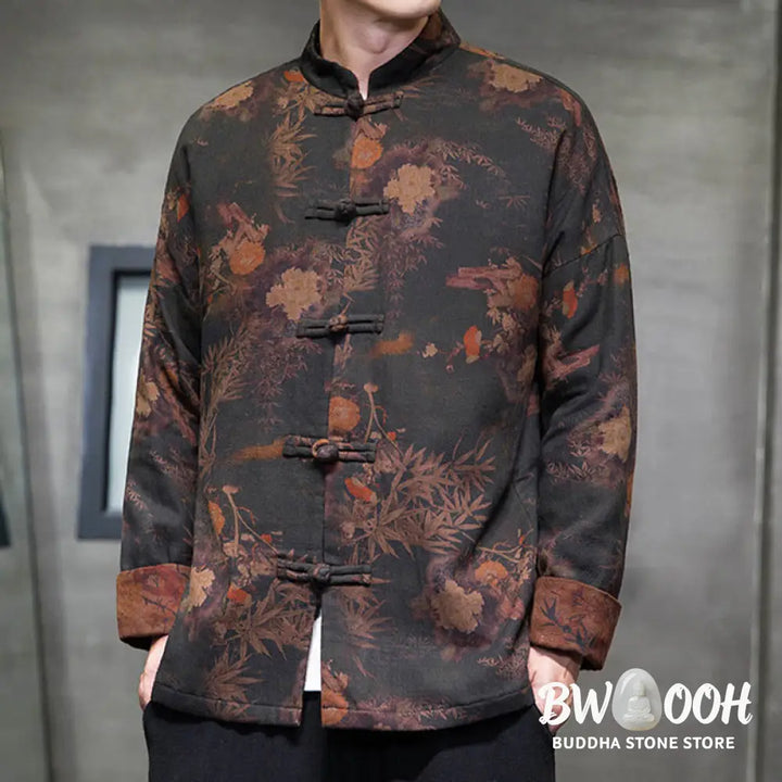 Buddha Stones Frog-Button Chinese Tang Suit Long Shirt Cotton Men Jacket Clothing - Men’s Jacket Shirt