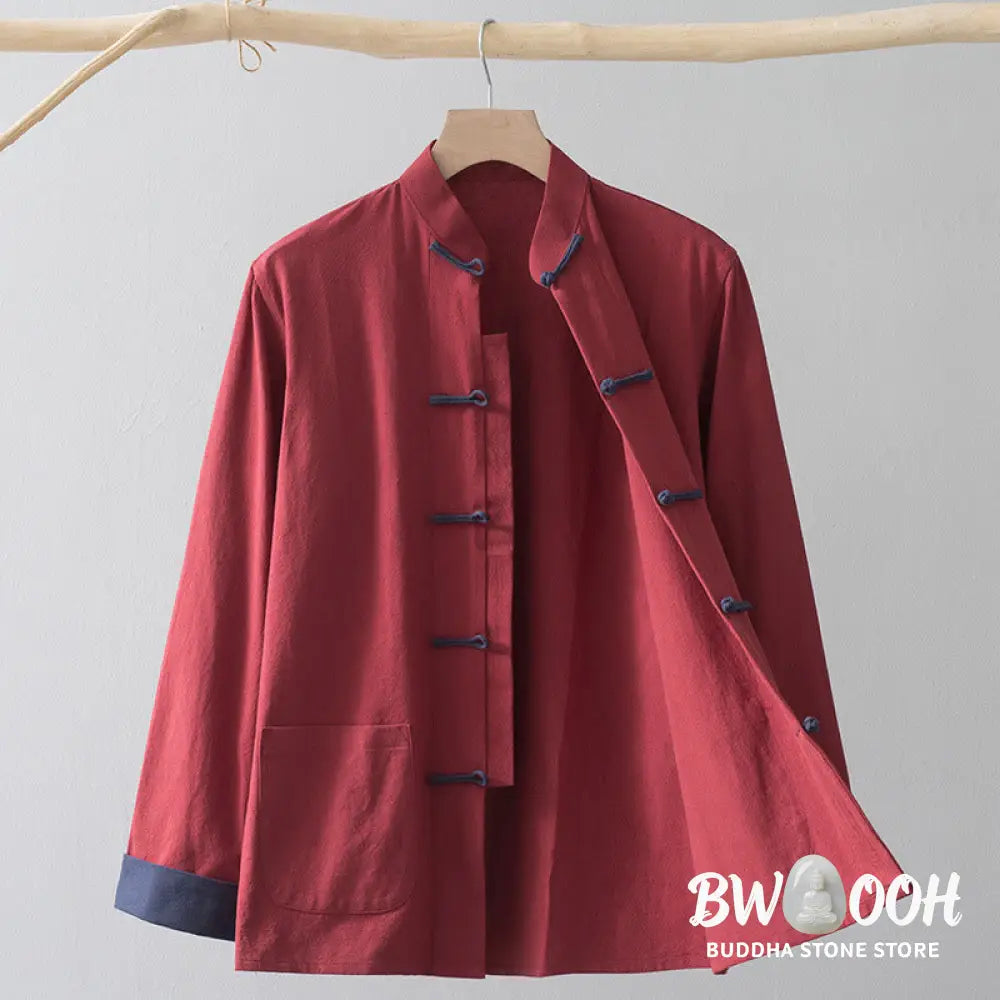Buddha Stones Frog-Button Chinese Tang Suit Shirt Cotton Linen Men Jacket Clothing - Men’s Shirts