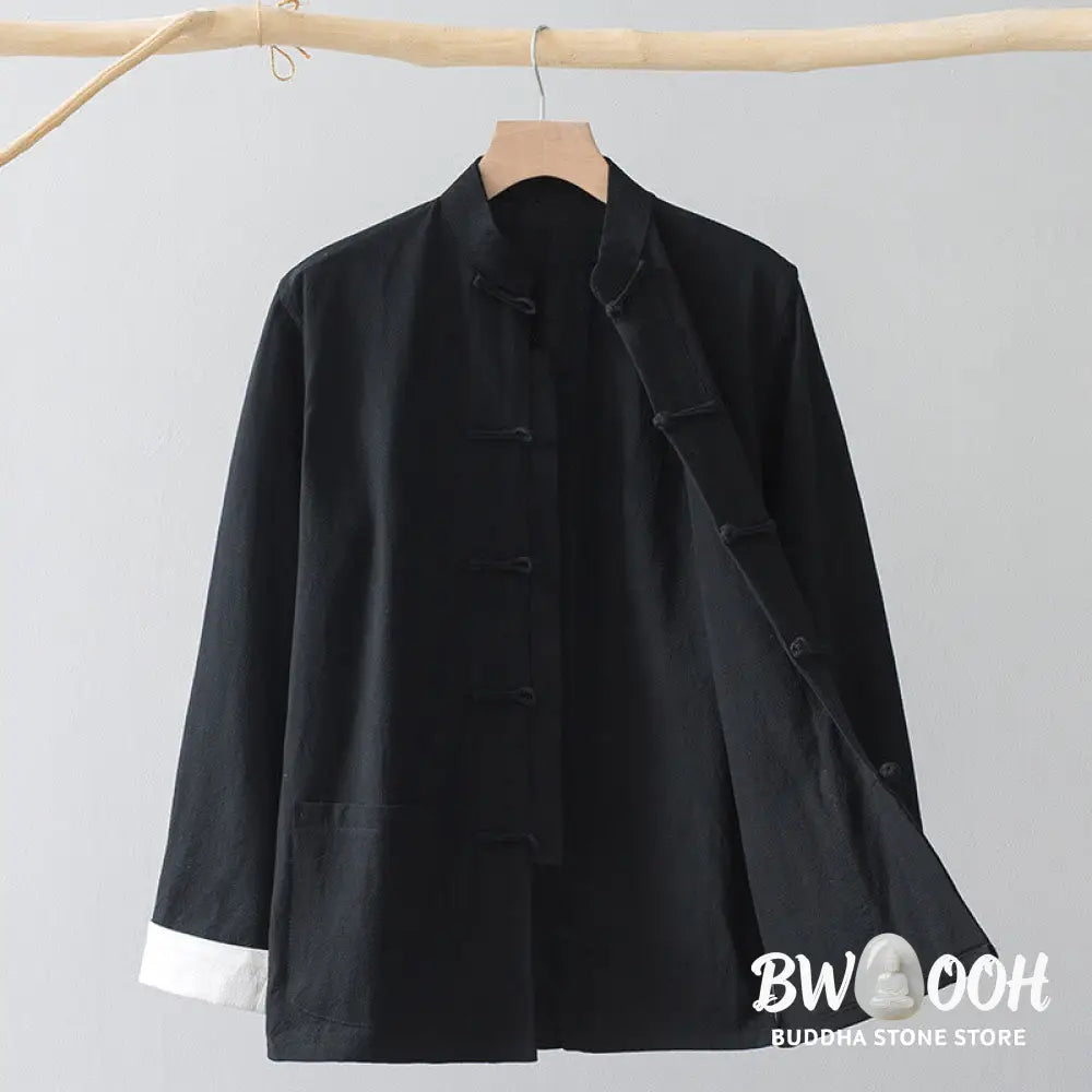Buddha Stones Frog-Button Chinese Tang Suit Shirt Cotton Linen Men Jacket Clothing - Men’s Shirts