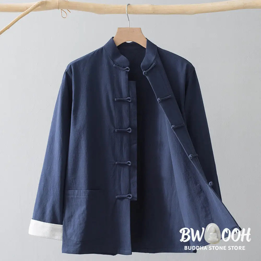 Buddha Stones Frog-Button Chinese Tang Suit Shirt Cotton Linen Men Jacket Clothing - Men’s Shirts