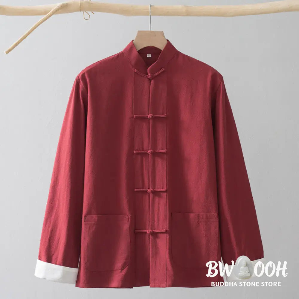Buddha Stones Frog-Button Chinese Tang Suit Shirt Cotton Linen Men Jacket Clothing - Men’s Shirts