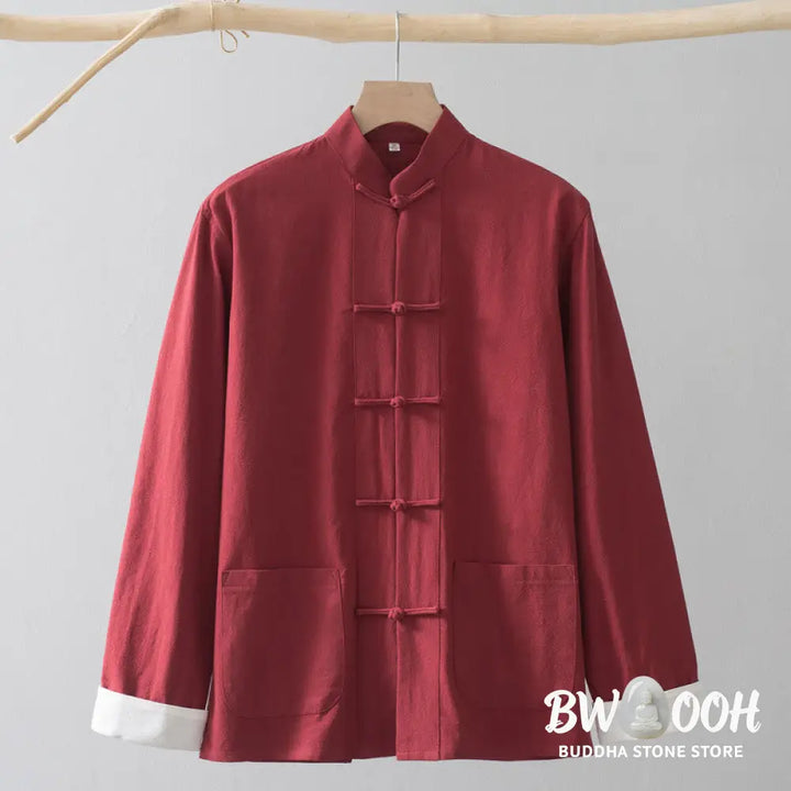 Buddha Stones Frog-Button Chinese Tang Suit Shirt Cotton Linen Men Jacket Clothing - Men’s Shirts