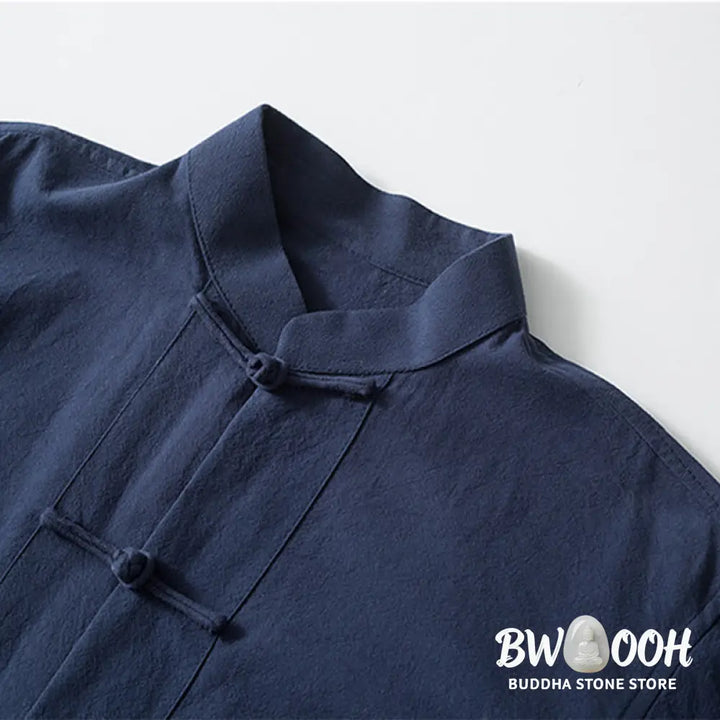Buddha Stones Frog-Button Chinese Tang Suit Shirt Cotton Linen Men Jacket Clothing - Men’s Shirts