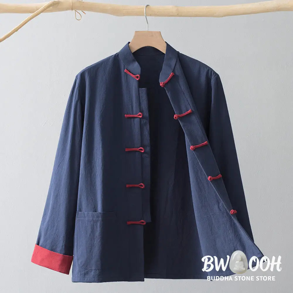 Buddha Stones Frog-Button Chinese Tang Suit Shirt Cotton Linen Men Jacket Clothing - Men’s Shirts