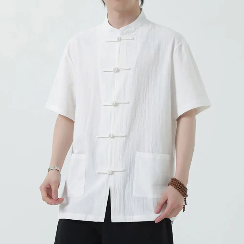 BWOOOH Frog-Button Chinese Tang Suit Short Sleeve Shirt L