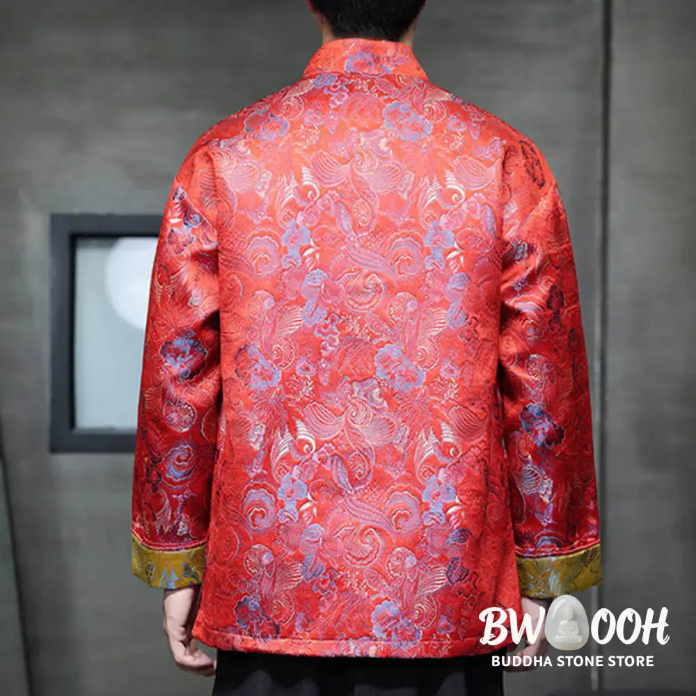 Buddha Stones Frog-Button Chinese Tang Suit Stand Collar Long Shirt Men Jacket Clothing - Men’s Jacket Shirt