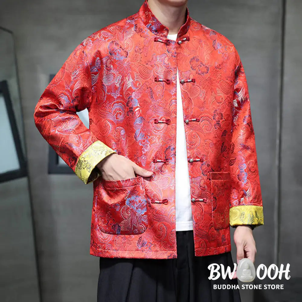 Buddha Stones Frog-Button Chinese Tang Suit Stand Collar Long Shirt Men Jacket Clothing - Men’s Jacket Shirt