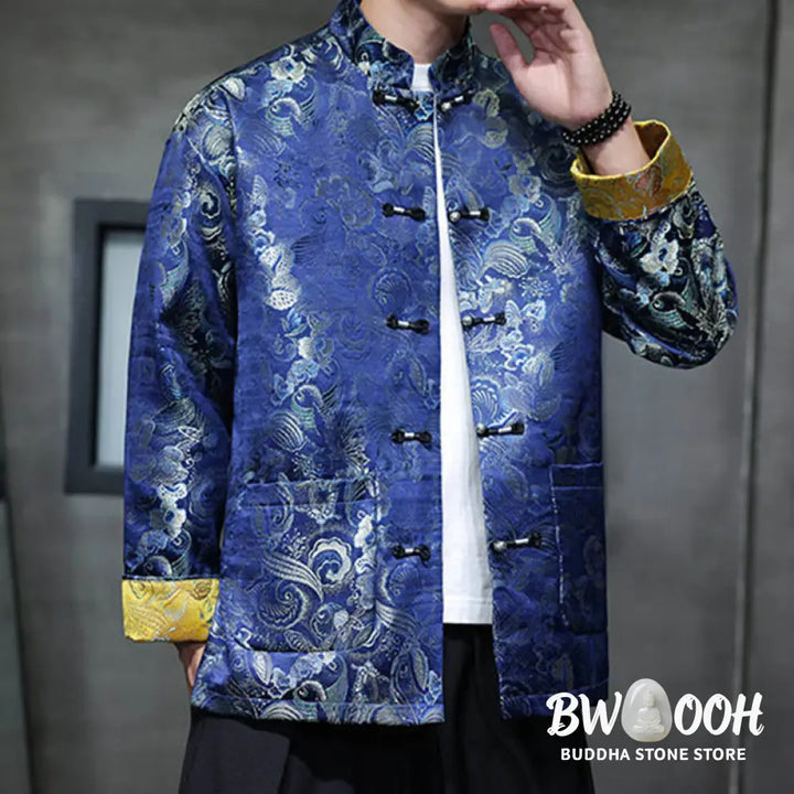 Buddha Stones Frog-Button Chinese Tang Suit Stand Collar Long Shirt Men Jacket Clothing - Men’s Jacket Shirt