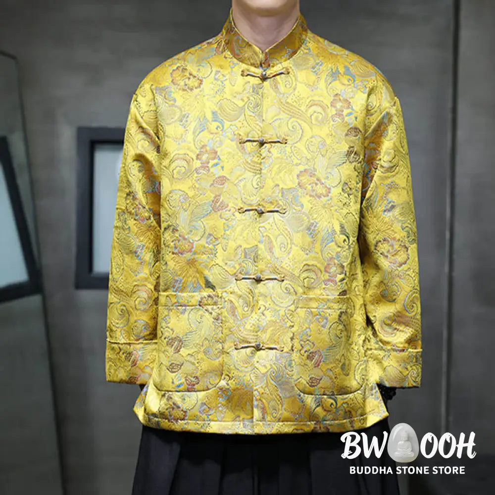 Buddha Stones Frog-Button Chinese Tang Suit Stand Collar Long Shirt Men Jacket Clothing - Men’s Jacket Shirt