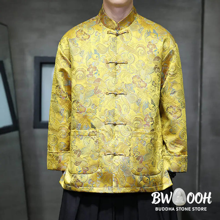 Buddha Stones Frog-Button Chinese Tang Suit Stand Collar Long Shirt Men Jacket Clothing - Men’s Jacket Shirt