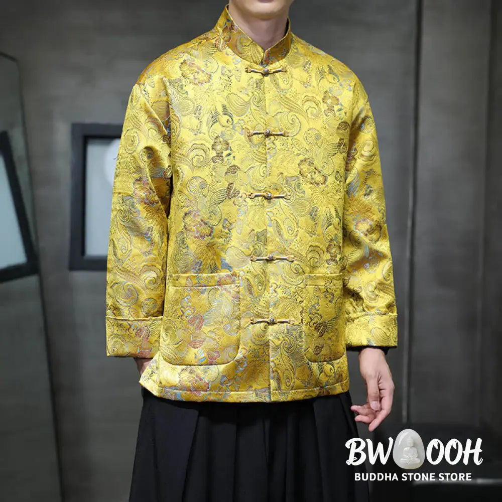 Buddha Stones Frog-Button Chinese Tang Suit Stand Collar Long Shirt Men Jacket Clothing - Men’s Jacket Shirt