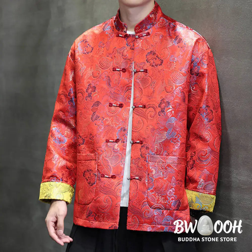 Buddha Stones Frog-Button Chinese Tang Suit Stand Collar Long Shirt Men Jacket Clothing - Men’s Jacket Shirt