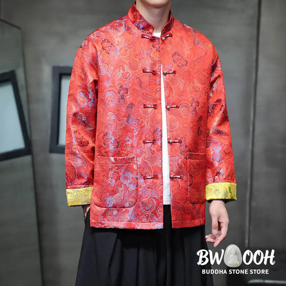 Buddha Stones Frog-Button Chinese Tang Suit Stand Collar Long Shirt Men Jacket Clothing - Men’s Jacket Shirt