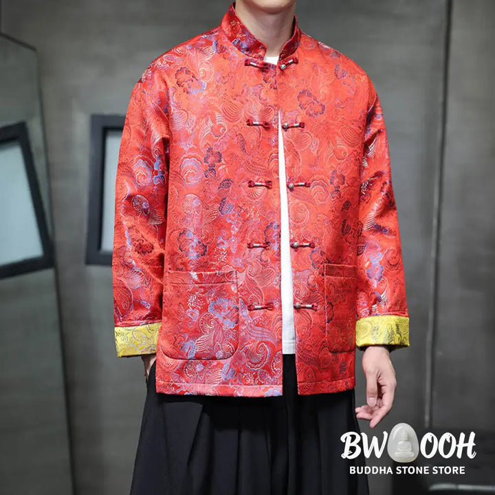 Buddha Stones Frog-Button Chinese Tang Suit Stand Collar Long Shirt Men Jacket Clothing - Men’s Jacket Shirt
