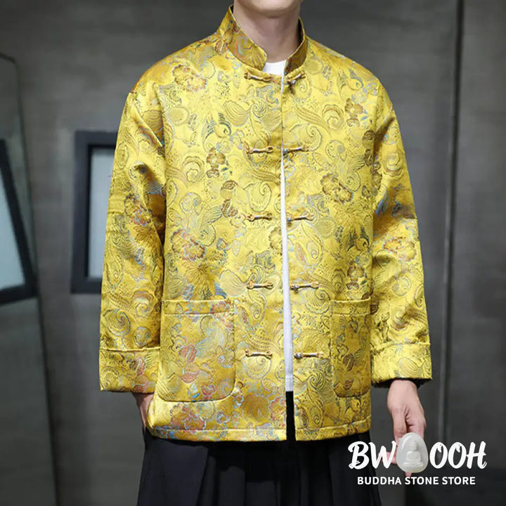 Buddha Stones Frog-Button Chinese Tang Suit Stand Collar Long Shirt Men Jacket Clothing - Men’s Jacket Shirt