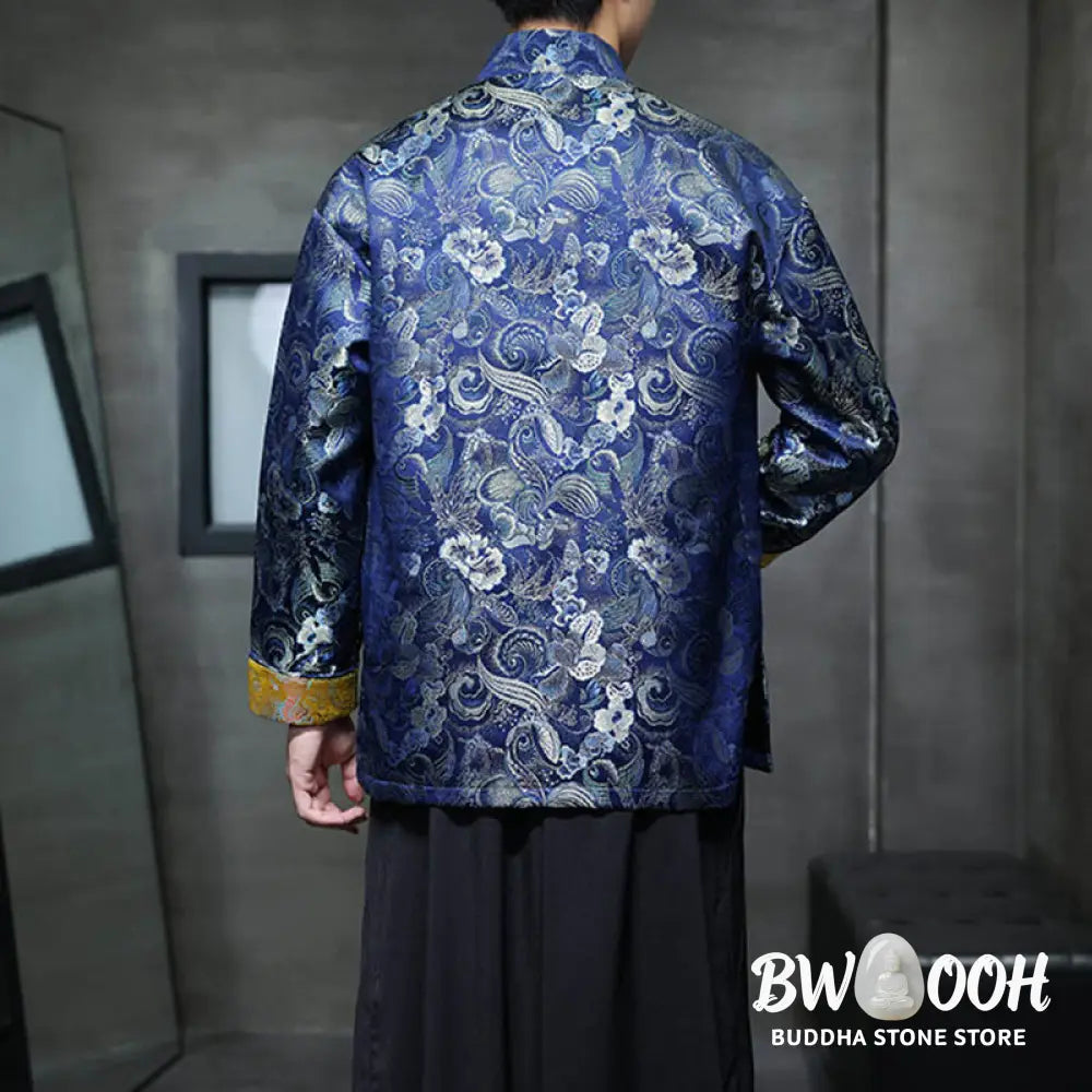 Buddha Stones Frog-Button Chinese Tang Suit Stand Collar Long Shirt Men Jacket Clothing - Men’s Jacket Shirt