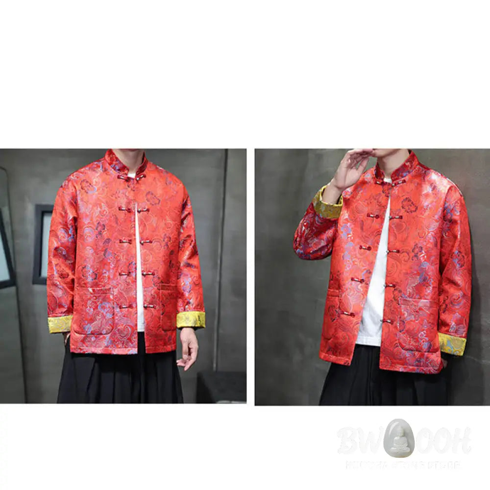 Buddha Stones Frog-Button Chinese Tang Suit Stand Collar Long Shirt Men Jacket Clothing - Men’s Jacket Shirt