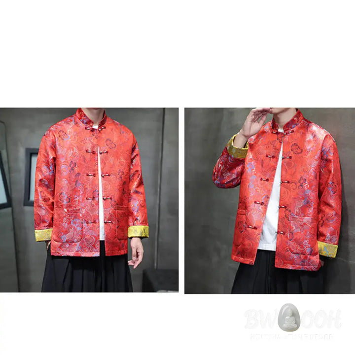 Buddha Stones Frog-Button Chinese Tang Suit Stand Collar Long Shirt Men Jacket Clothing - Men’s Jacket Shirt